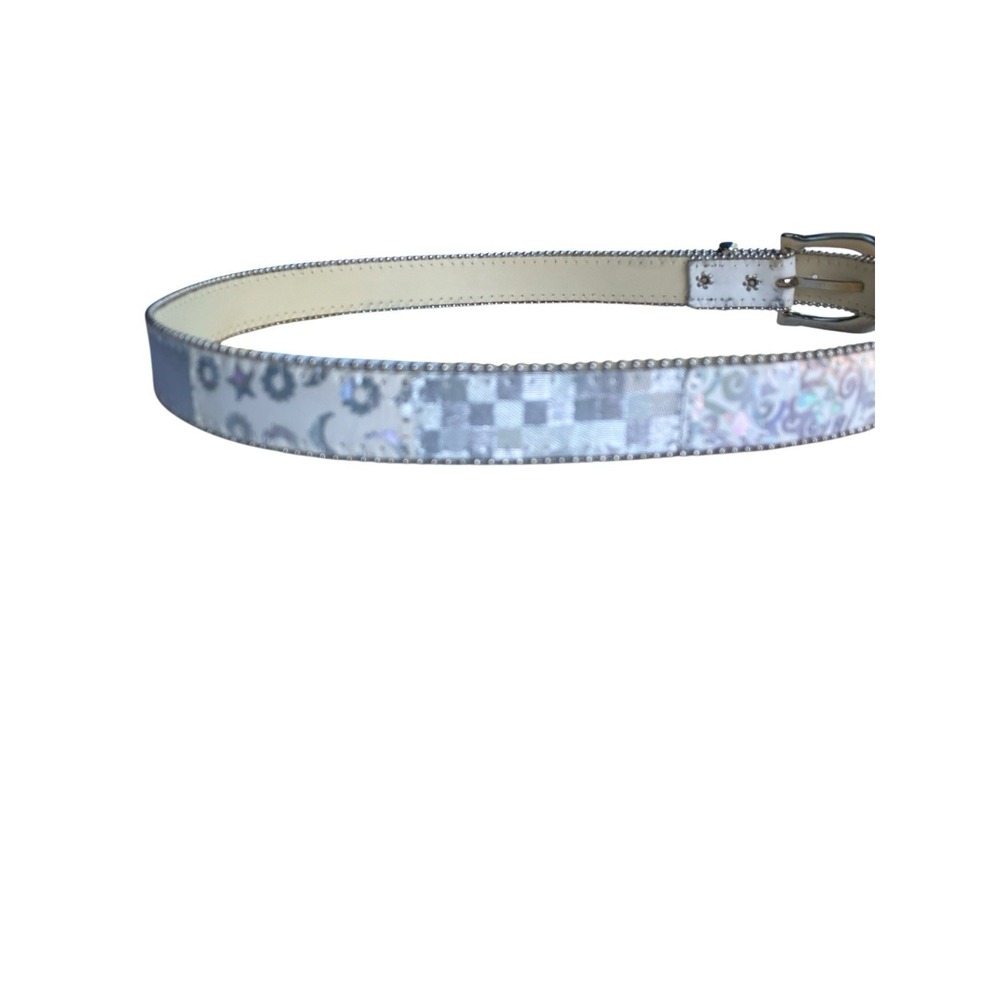 Vtg Elite Fresno CA Leather Belt M Western Space Cowgirl Boho Silver Horseshoe - Picture 8 of 9